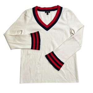 TALBOTS Red White Blue Preppy Chic Tenniscore Country Club Sweater MEDIUM petite